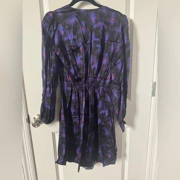 NWT The Kooples Purple and Black Bishop Sleeve Sundress Size 2 - Picture 1 of 4